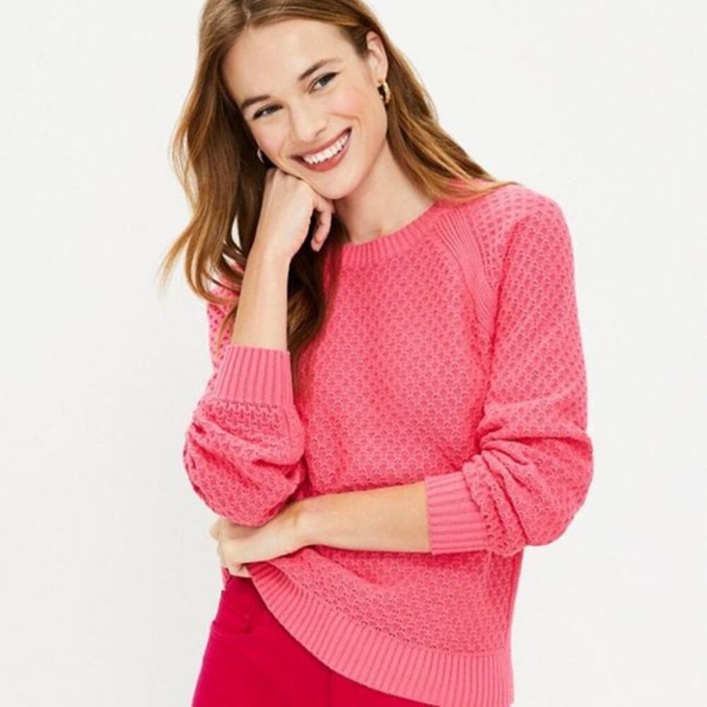 LOFT Women's Pink Pointelle Knit Raglan Sleeve Sweater - Size XS